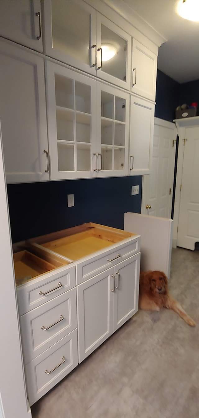 Cabinet Installation and a good dog Valparaiso, Indiana 1